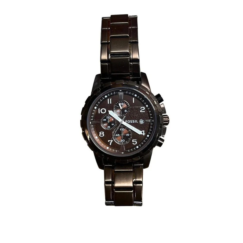 Needs Battery Fossil Machine Chronograph Stainless Steel Brown Dial Mens FS4662